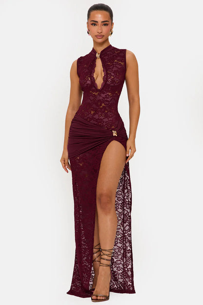 Lace Plunge Maxi Dress