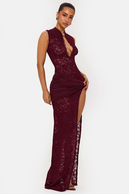 Lace Plunge Maxi Dress