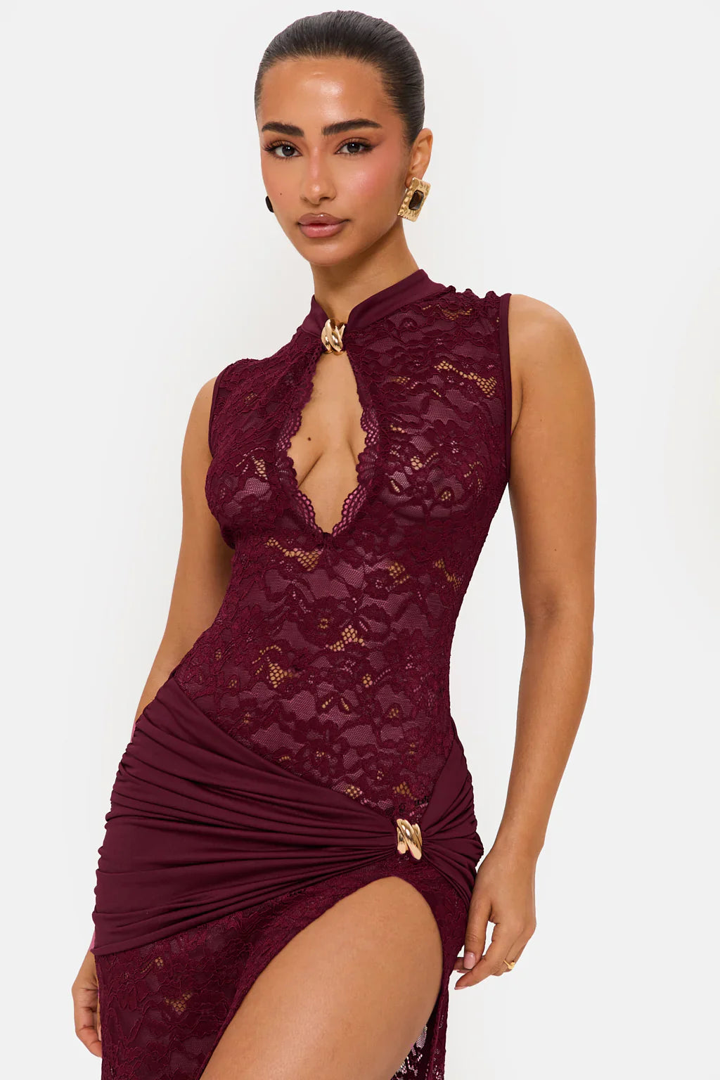 Lace Plunge Maxi Dress