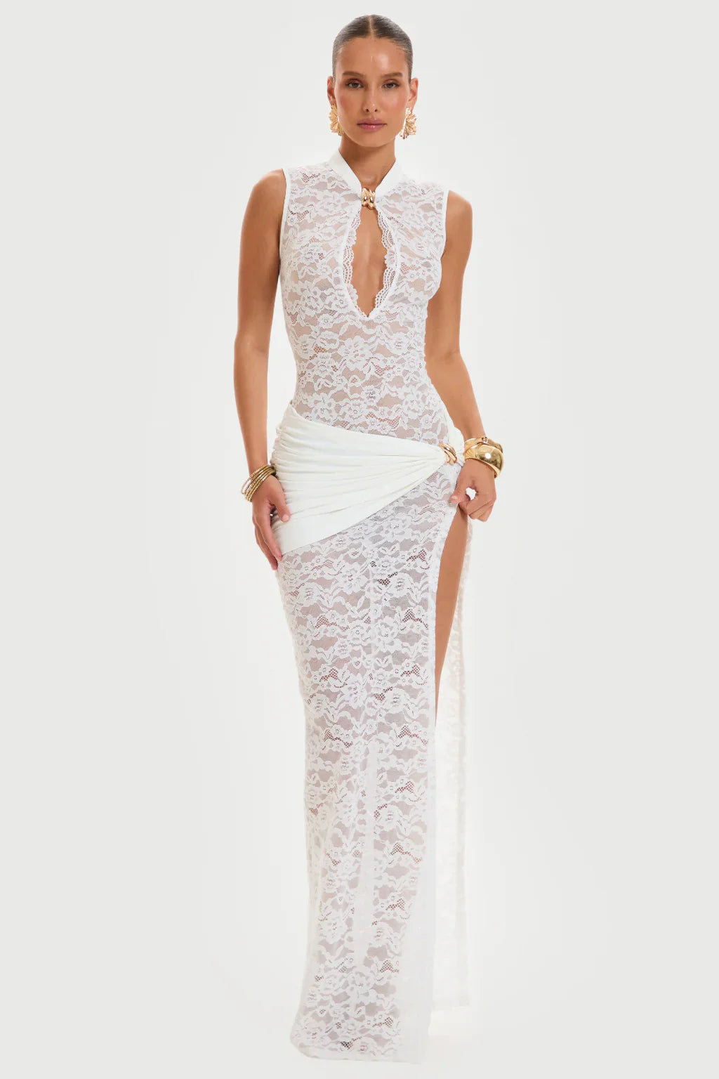 Lace Plunge Maxi Dress